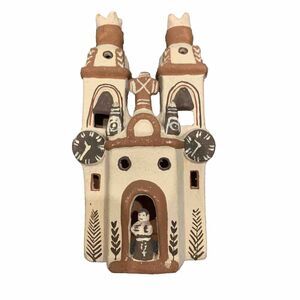 Peruvian Redware Clay Terra Cotta Pottery 8” Mission Church Folk Art Cathedral